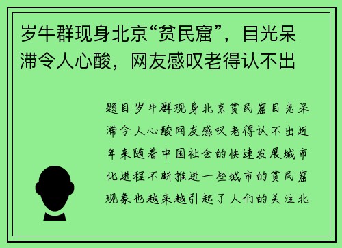 岁牛群现身北京“贫民窟”，目光呆滞令人心酸，网友感叹老得认不出